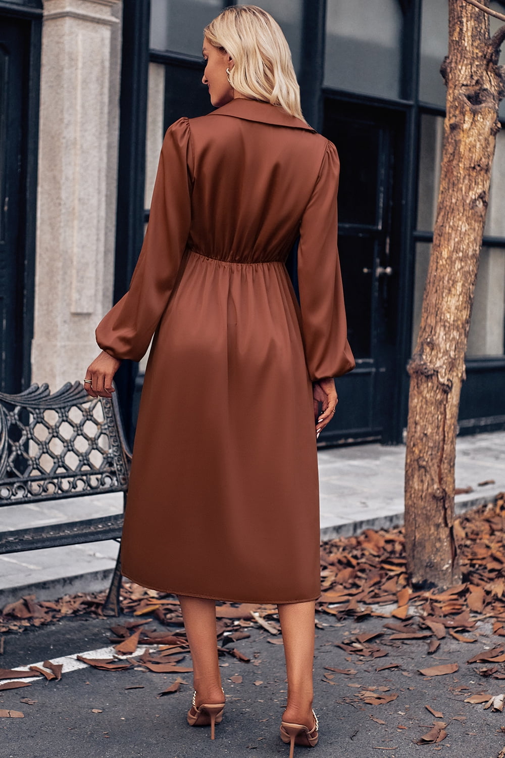 Women’s Surplice Neck Puff Sleeve Midi Dress