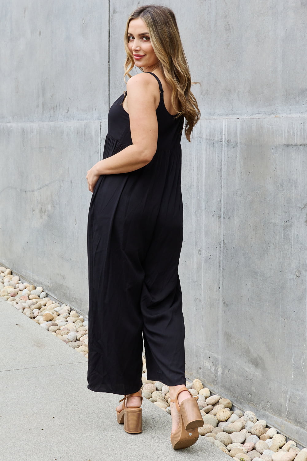 Women’s HEYSON All Day Full Size Wide Leg Button Down Jumpsuit in Black