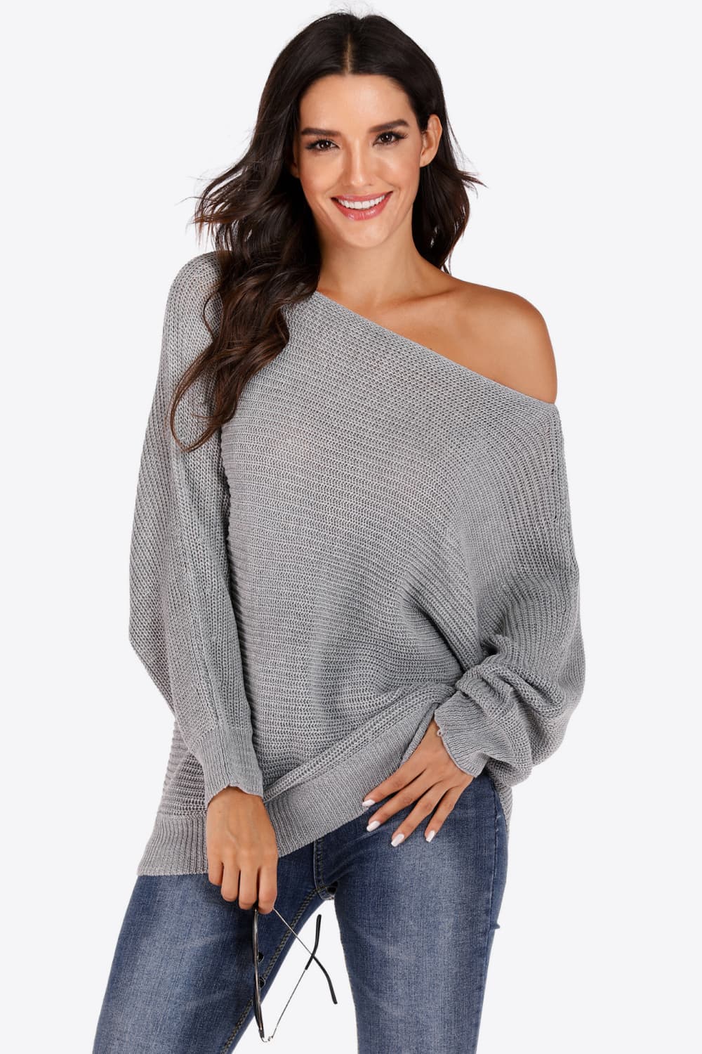 Women’s One Shoulder Dolman Sleeve Sweater