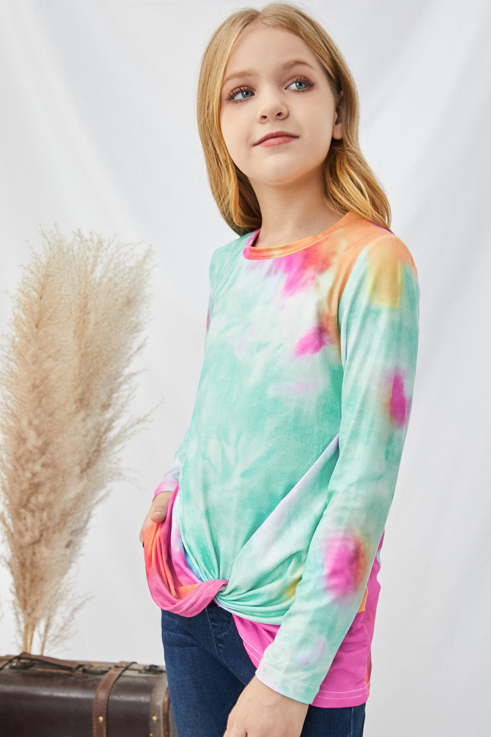 Children’s Girls Tie-Dye Twist Front Long Sleeve Top