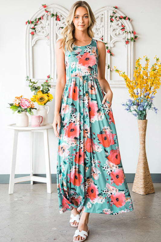 Women’s Floral Sleeveless Maxi Dress with Pockets