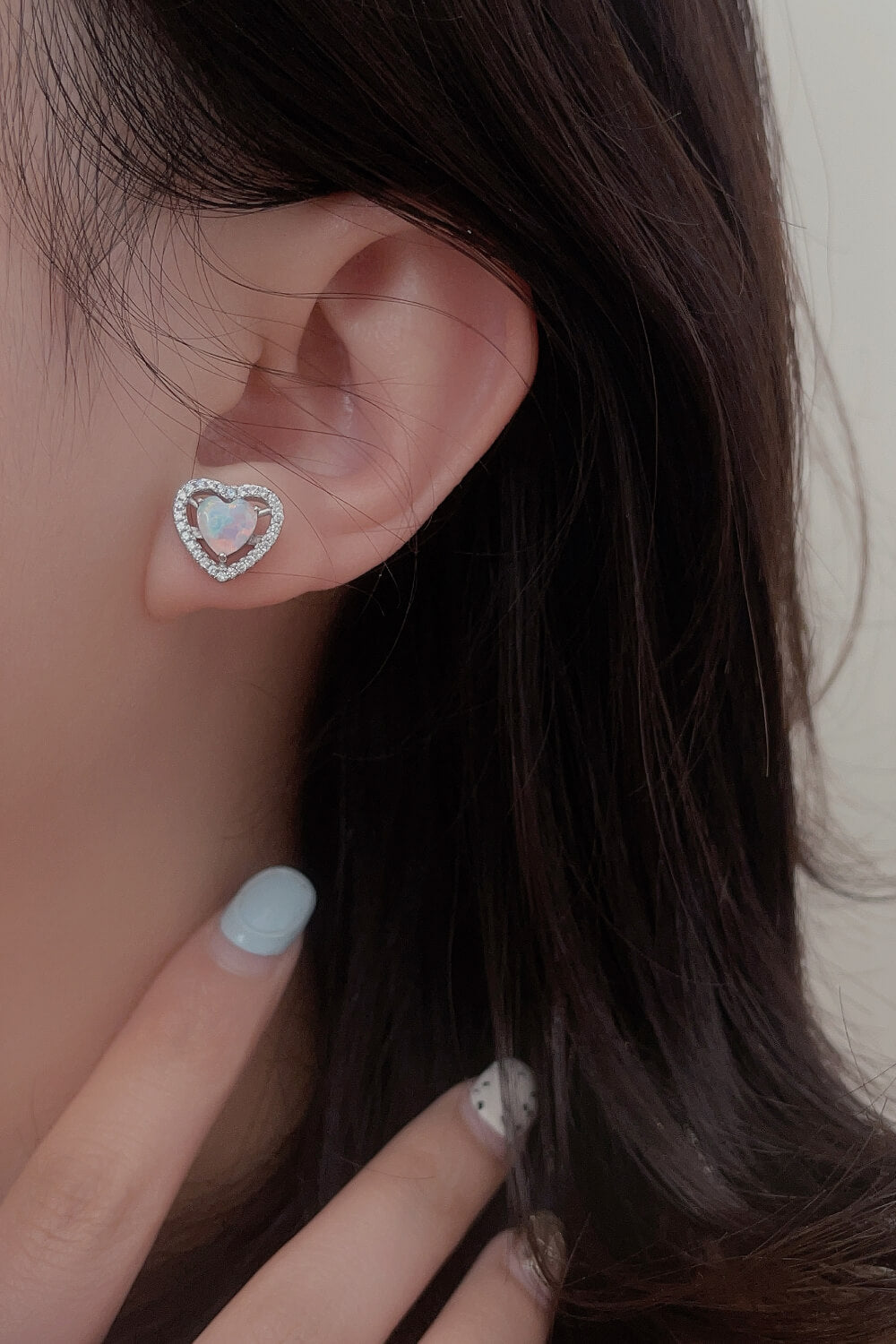Women’s 925 Sterling Silver Opal Heart Stud Earrings