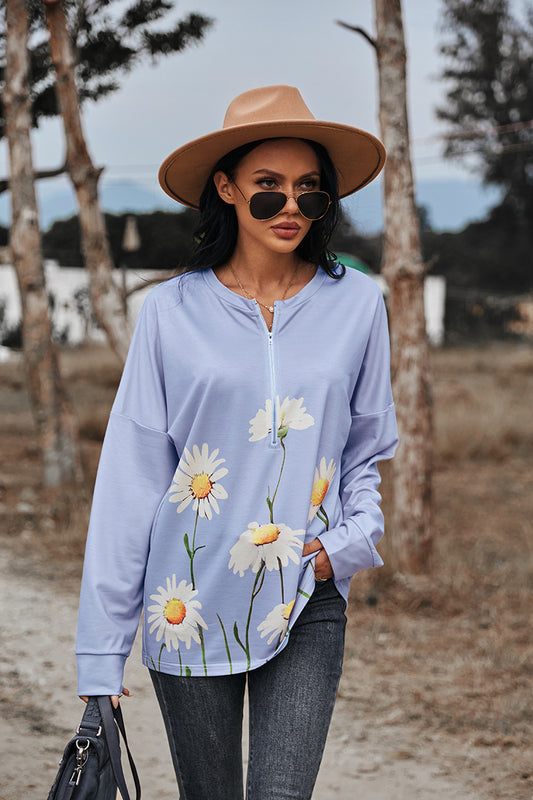 Women’s Floral Print Long Sleeve Zipper Front Sweatshirt
