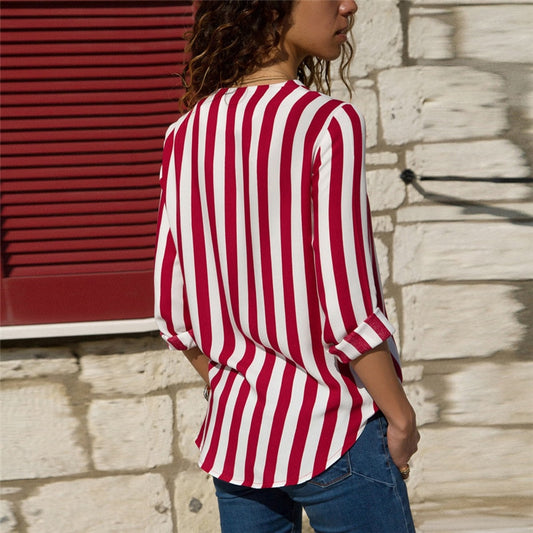 Women’s Casual Striped Long Sleeve V Neck Blouse