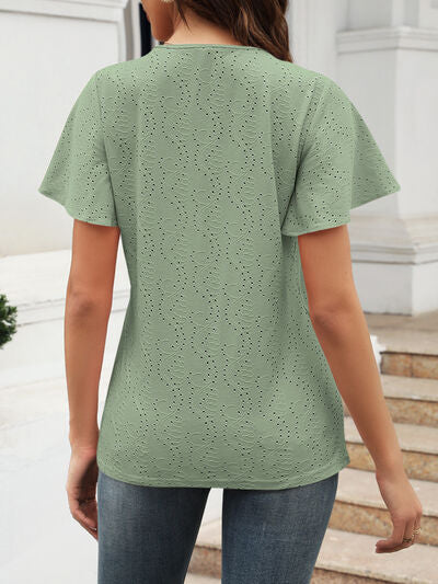 Women’s Eyelet V-Neck Short Sleeve Blouse