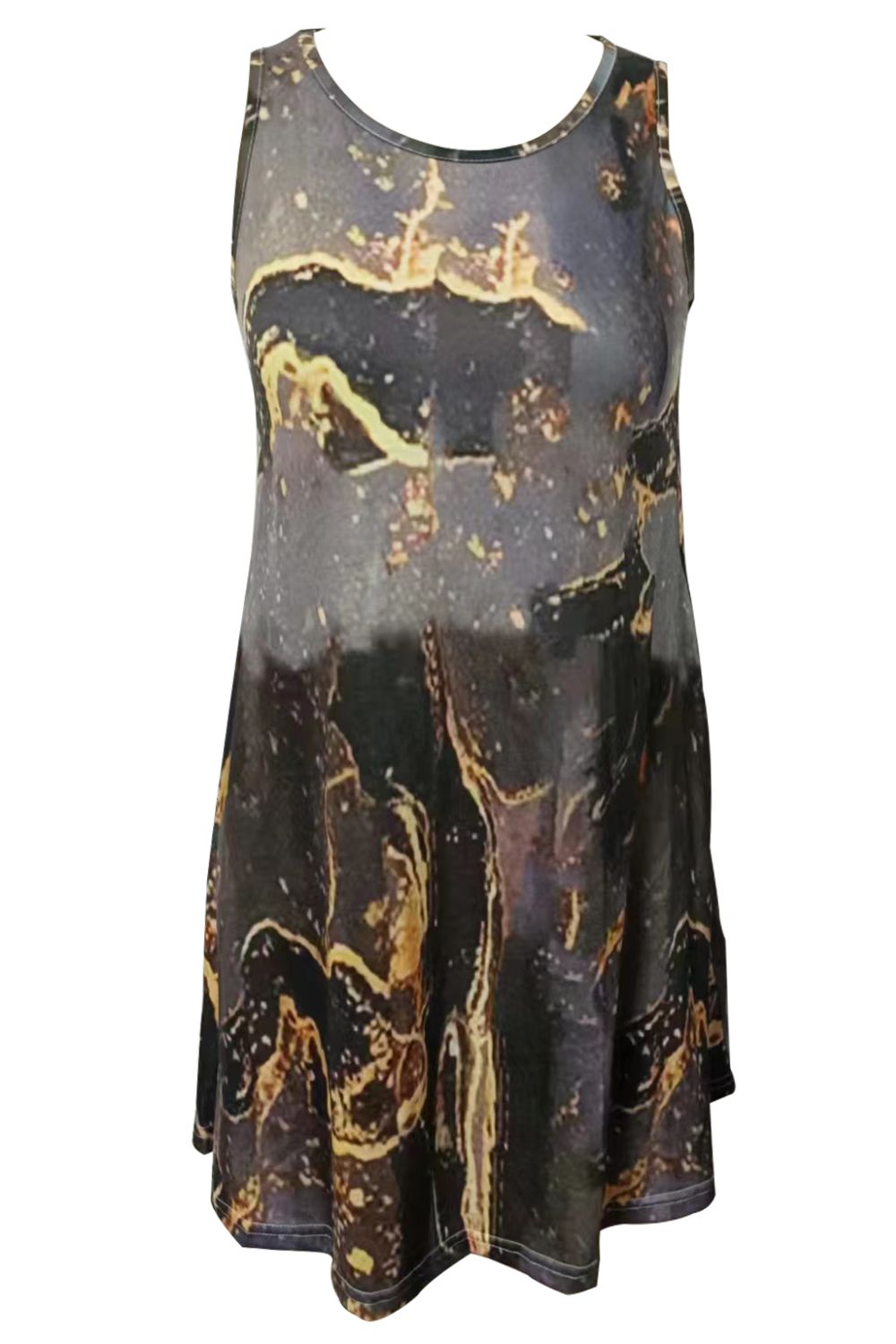 Women’s Abstract Print Round Neck Sleeveless Dress with Pockets