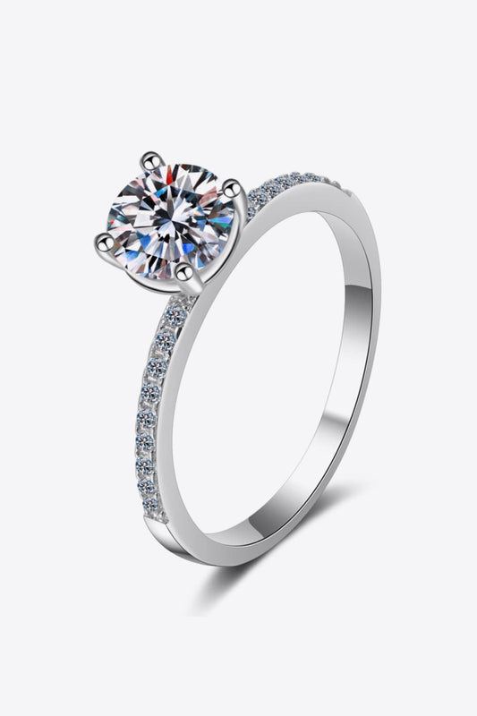 Women’s 1 Carat Moissanite Rhodium-Plated Side Stone Ring