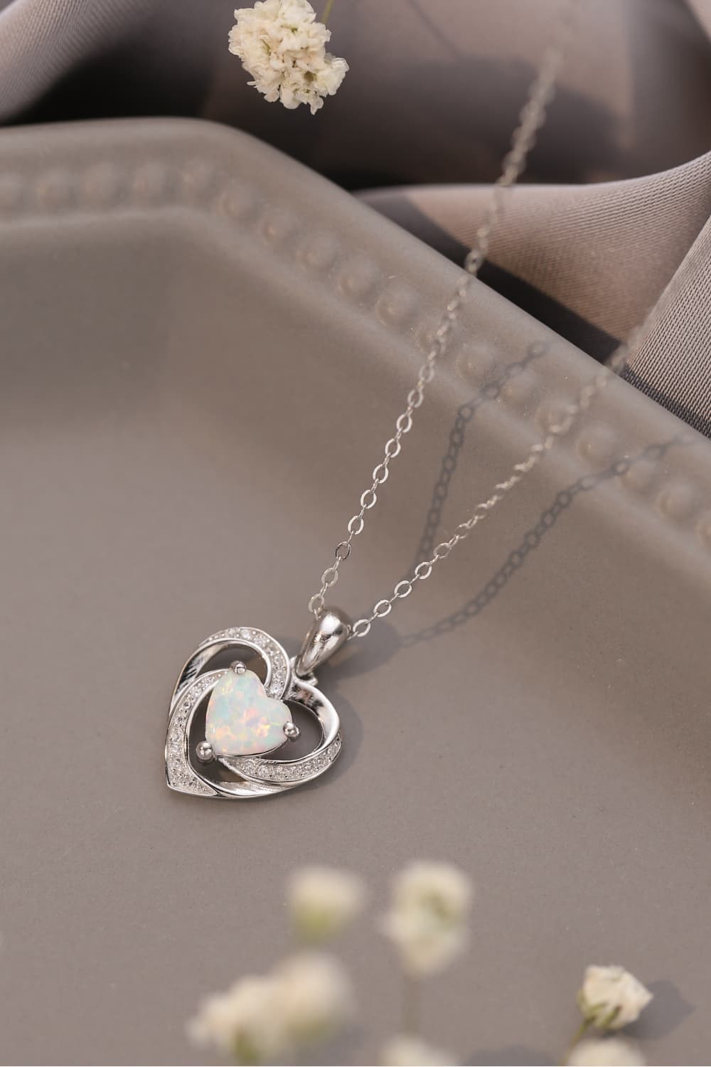 Women’s Opal Heart Pendant Necklace