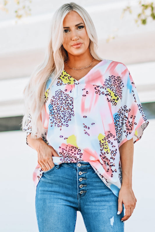 Women’s Mixed Print V-Neck Half Sleeve Top