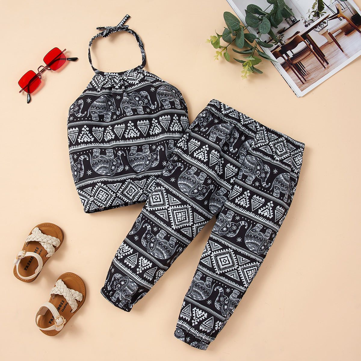 Children’s Girls Printed Halter Neck Top and Pants Set