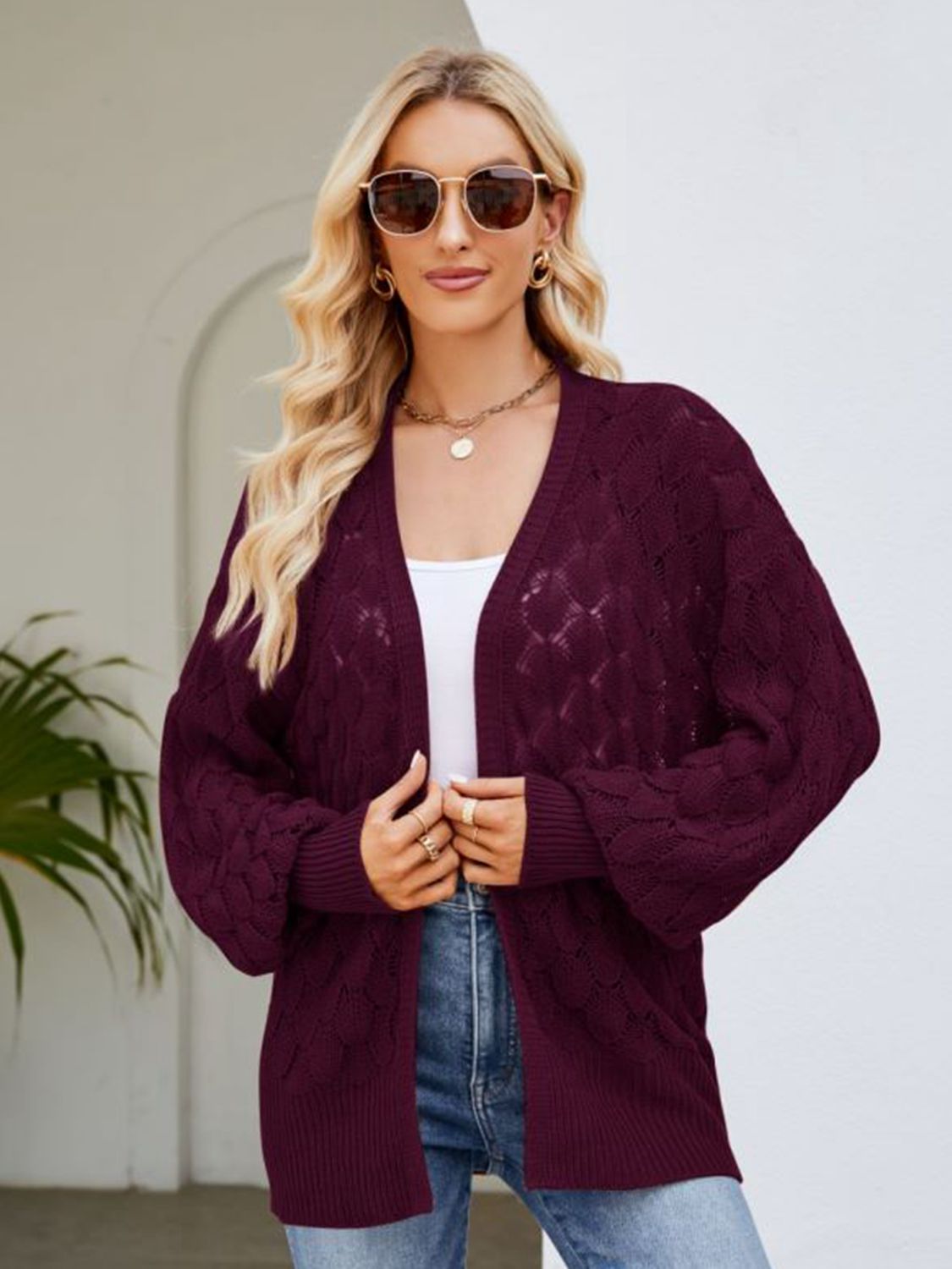 Women’s Open Front Ribbed Trim Cardigan