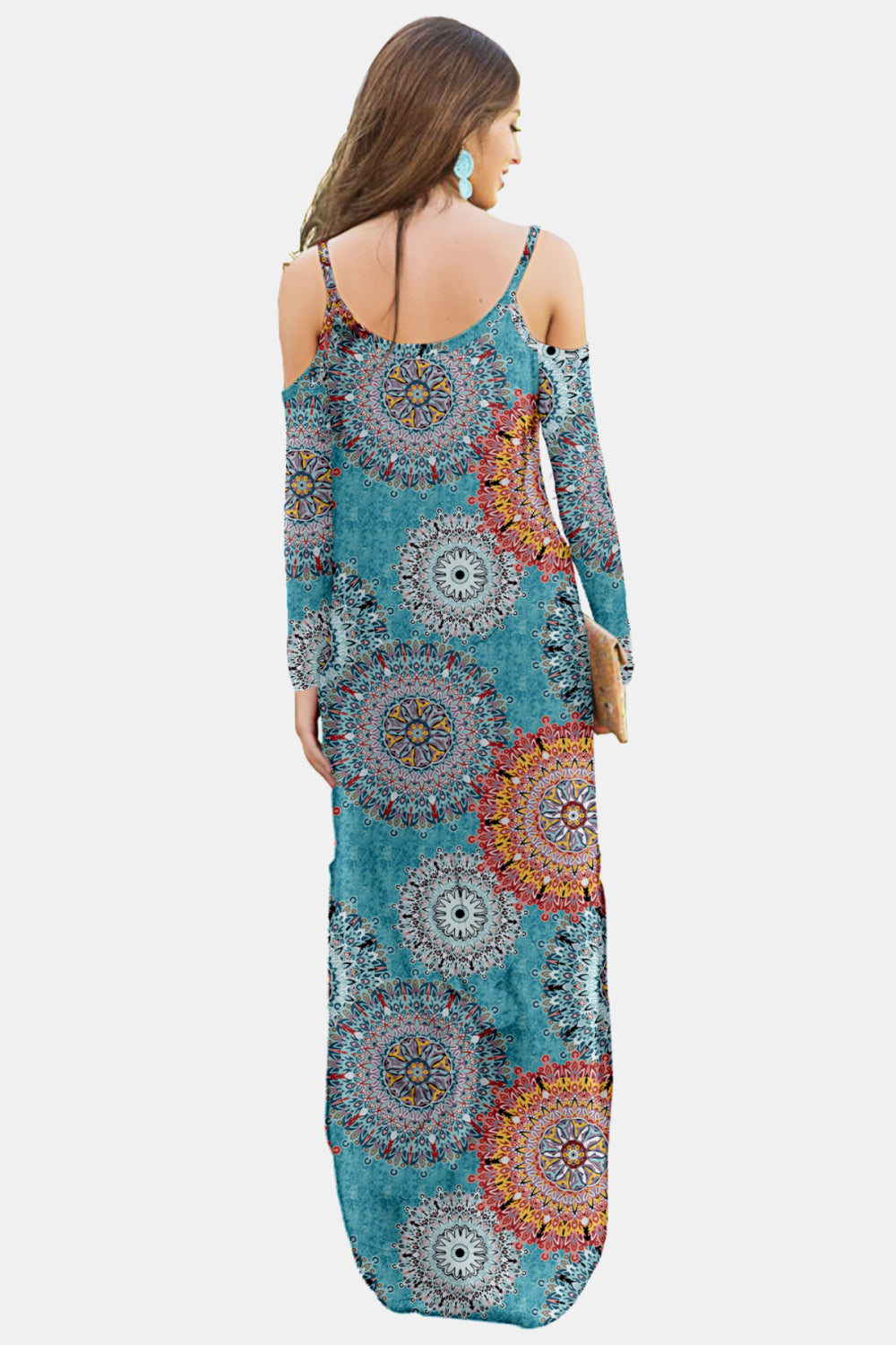 Women’s Printed Cold-Shoulder Slit Maxi Dress