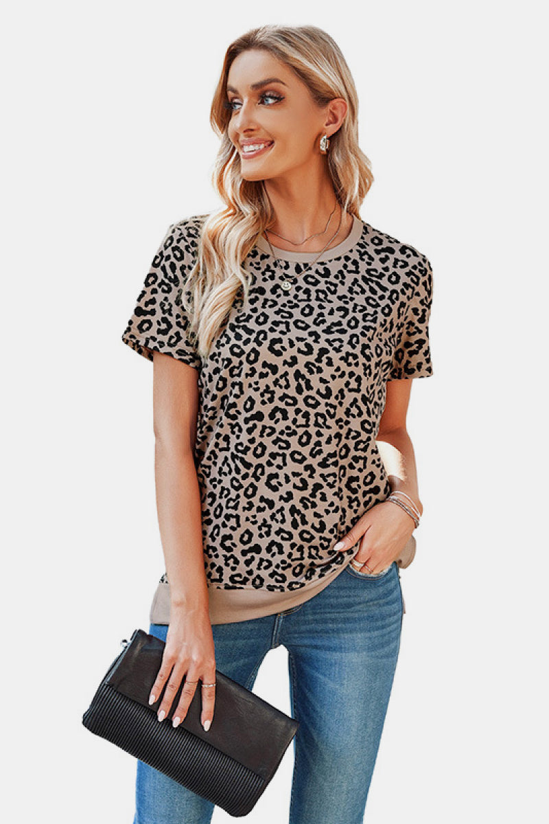 Women’sLeopard Print Short Sleeve Tee