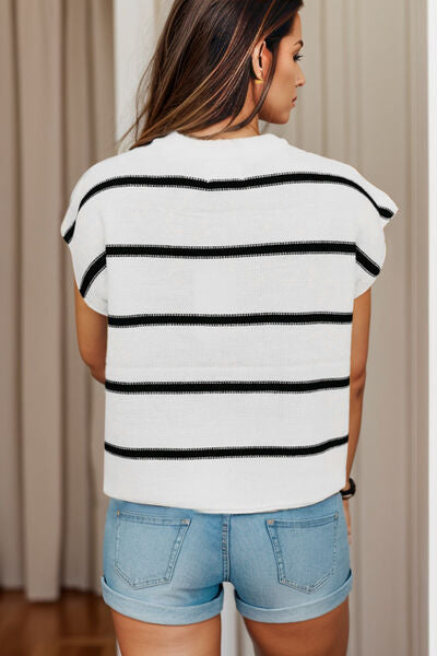 Women’s Striped Round Neck Cap Sleeve Sweater