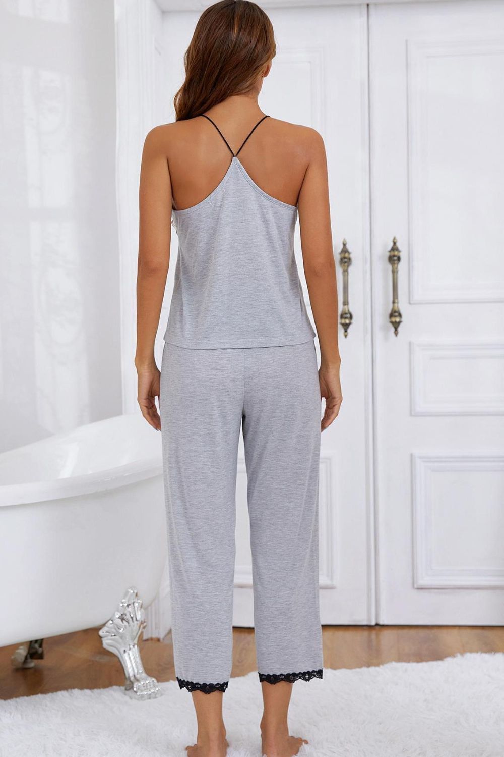 Women’s Halter Neck Cami and Lace Trim Pajama Set