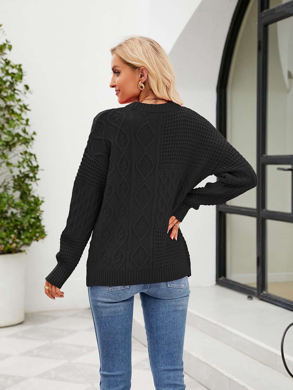 Women’s Round Neck Dropped Shoulder Sweater