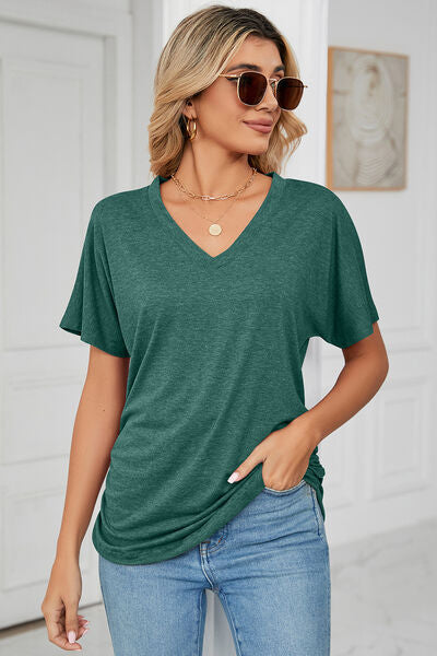 Women’s Ruched V-Neck Short Sleeve T-Shirt