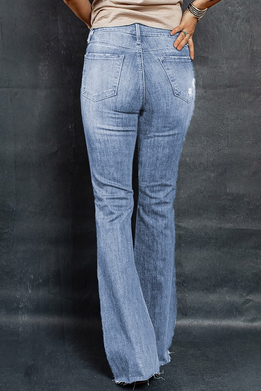 Women’s Distressed Raw Hem Flare Jeans