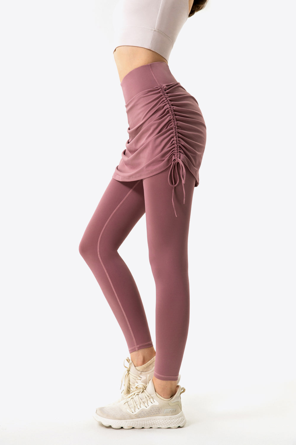 Women’s Drawstring Ruched Faux Layered Yoga Leggings