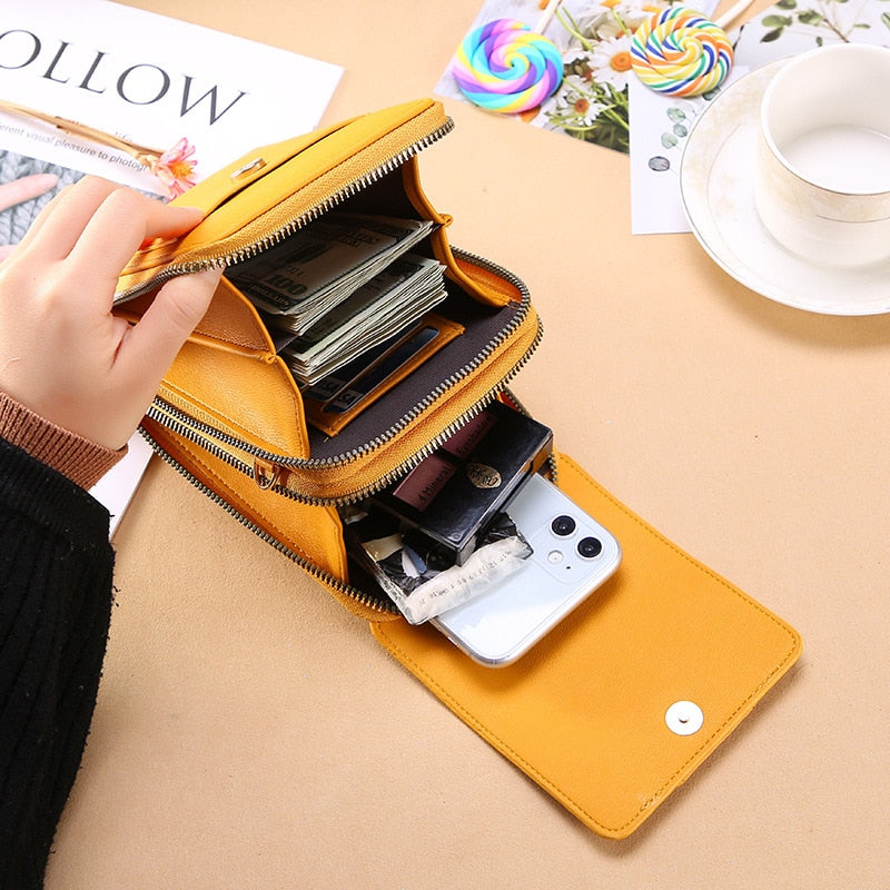 Women’s Soft Leather Wallets Touch Screen Cell Phone Purse Crossbody Shoulder Bag 11cm x 5cm x19cm