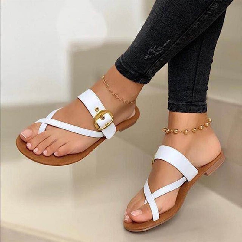 Women’s Clip Toe Casual Buckle Slides Flat Size 5-10.5