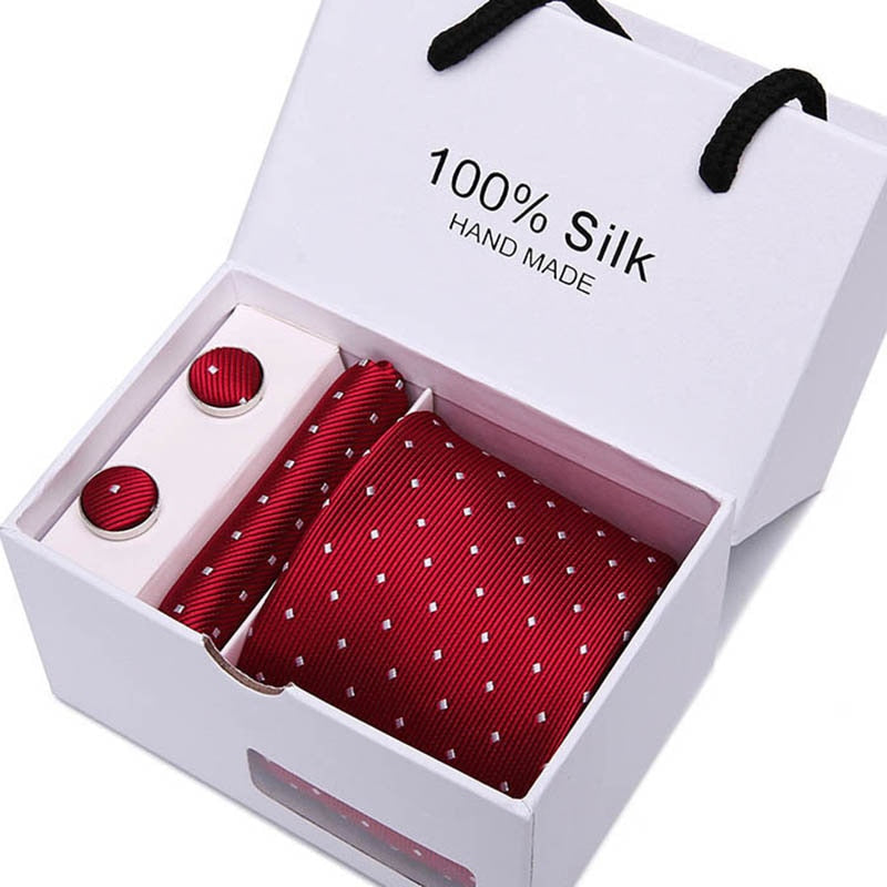 Men’s Necktie (7.5cm Width)Cufflinks &  Pocket Handkerchief Gift Box