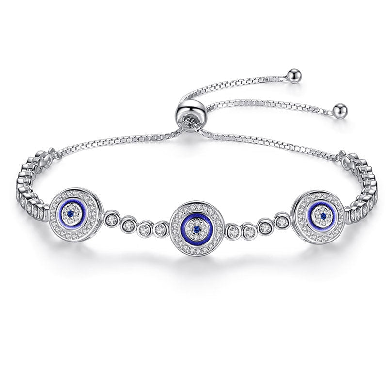 Women’s 925 Sterling Silver Evil Eye Lucky Hamsa Tennis Bracelet With CZ Crystal Weight 7 Grams Adjustable 25cm