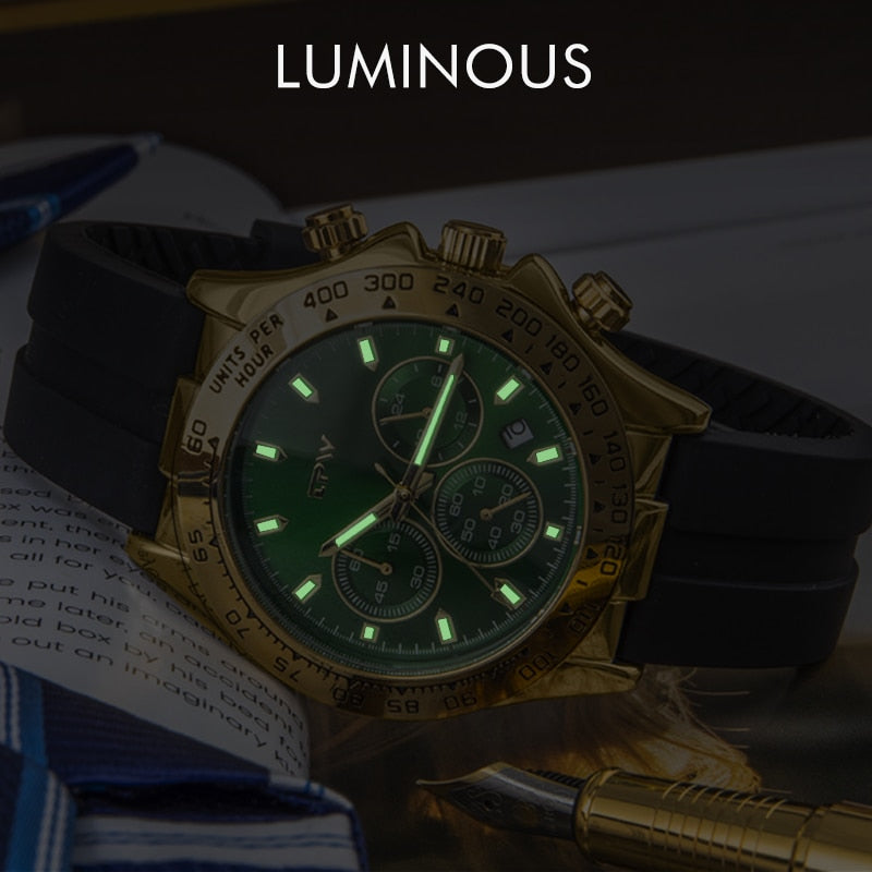Men’s Rose Gold Chronograph Quartz Silicone Rubber Strap Watch