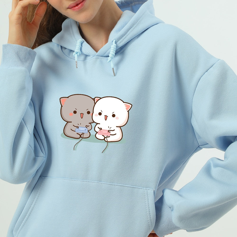 Women’s Cute Cat Printed Loose Sweatshirt Hoodies