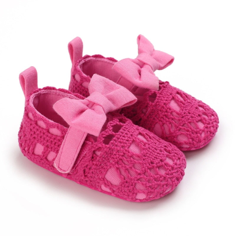 Baby Girls Lace Cloth Bowknot Soft Sole Walking Shoes Size 0-18M