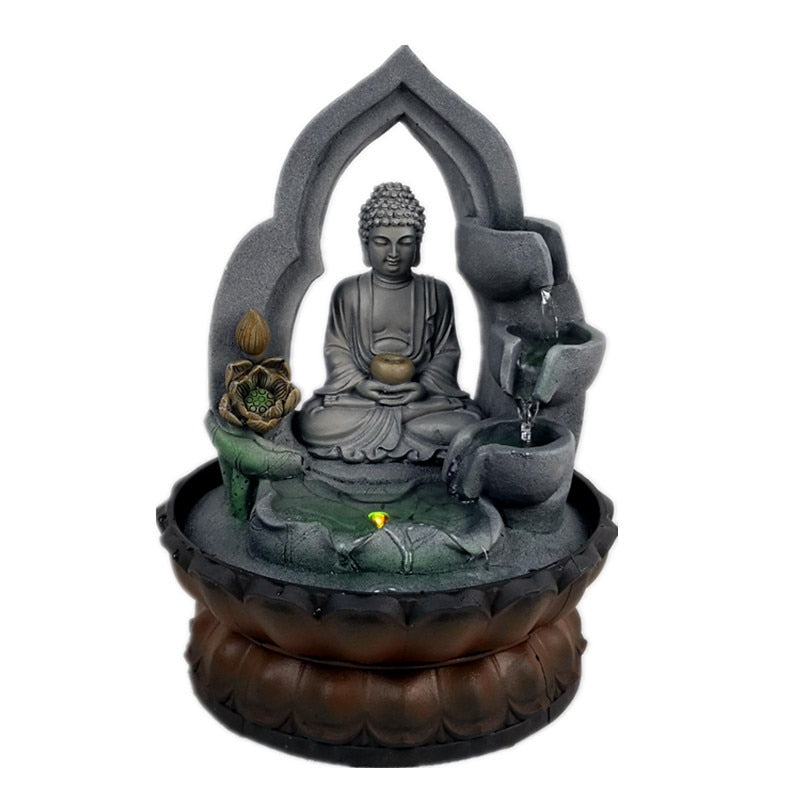 Buddha Statue Indoor Waterfall Tabletop Fountain With LED Light 110-220 Volts Dimensions 21x21x30cm