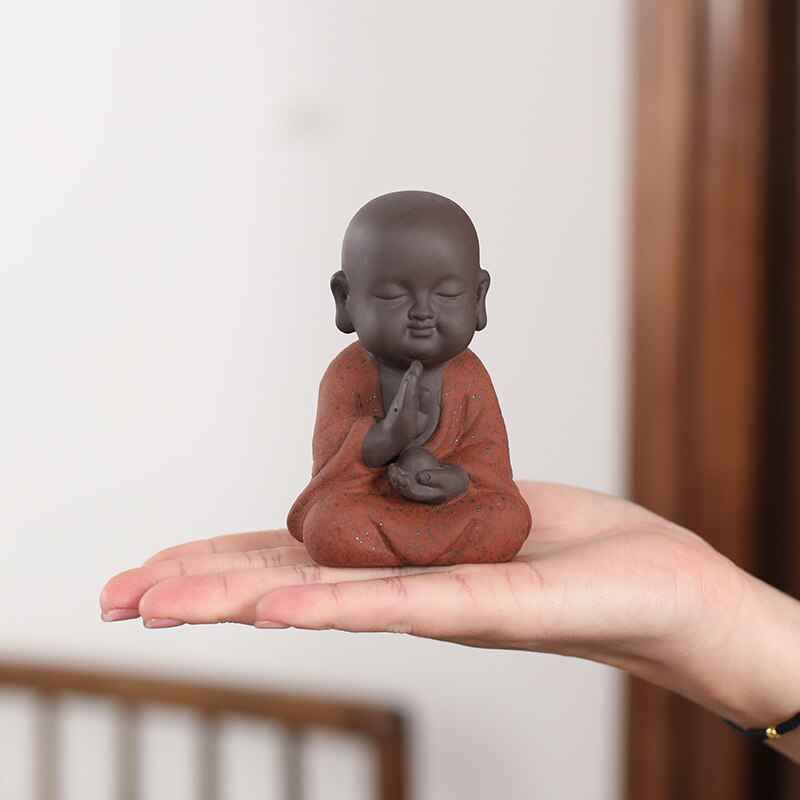 Decorative Ceramic Buddha Small Monk Statues Approximate Dimensions L 6.4-7.2cm & H 9.5-9.8cm