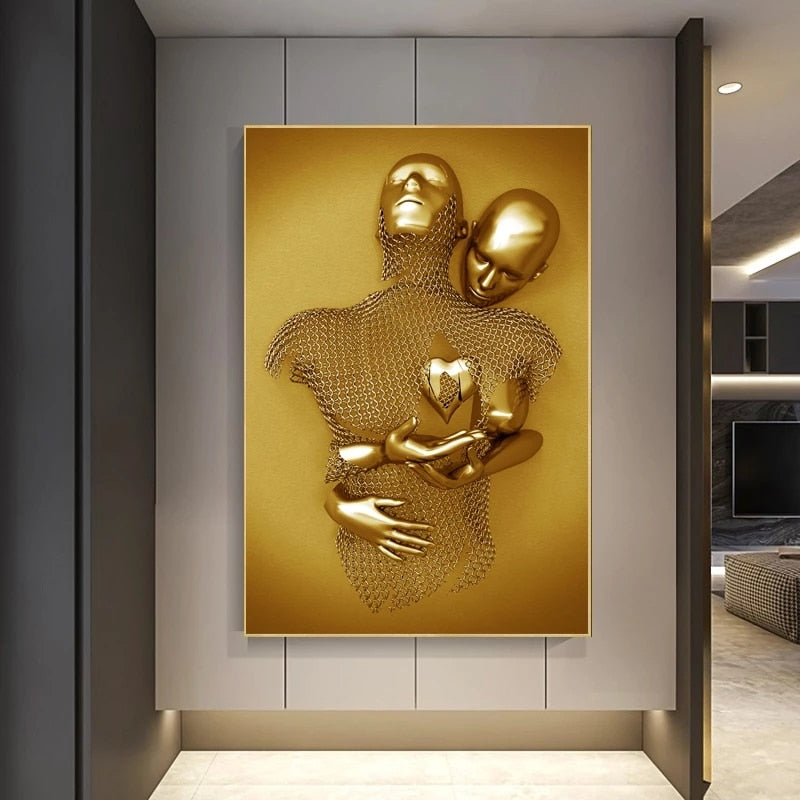 Nude Metal Figure Gold Unframed Canvas Poster Decoration