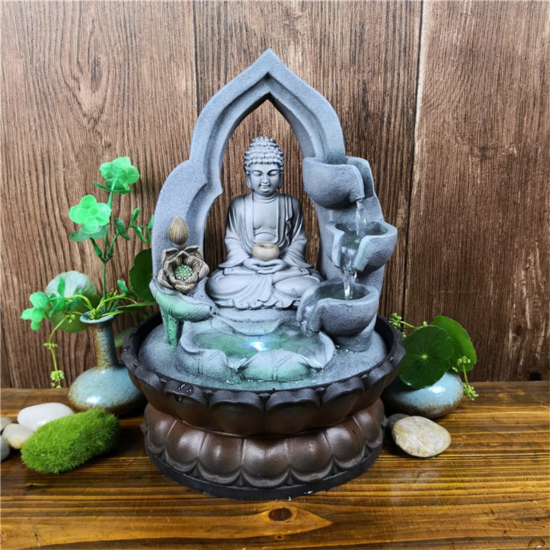 Buddha Statue Indoor Waterfall Tabletop Fountain With LED Light 110-220 Volts Dimensions 21x21x30cm