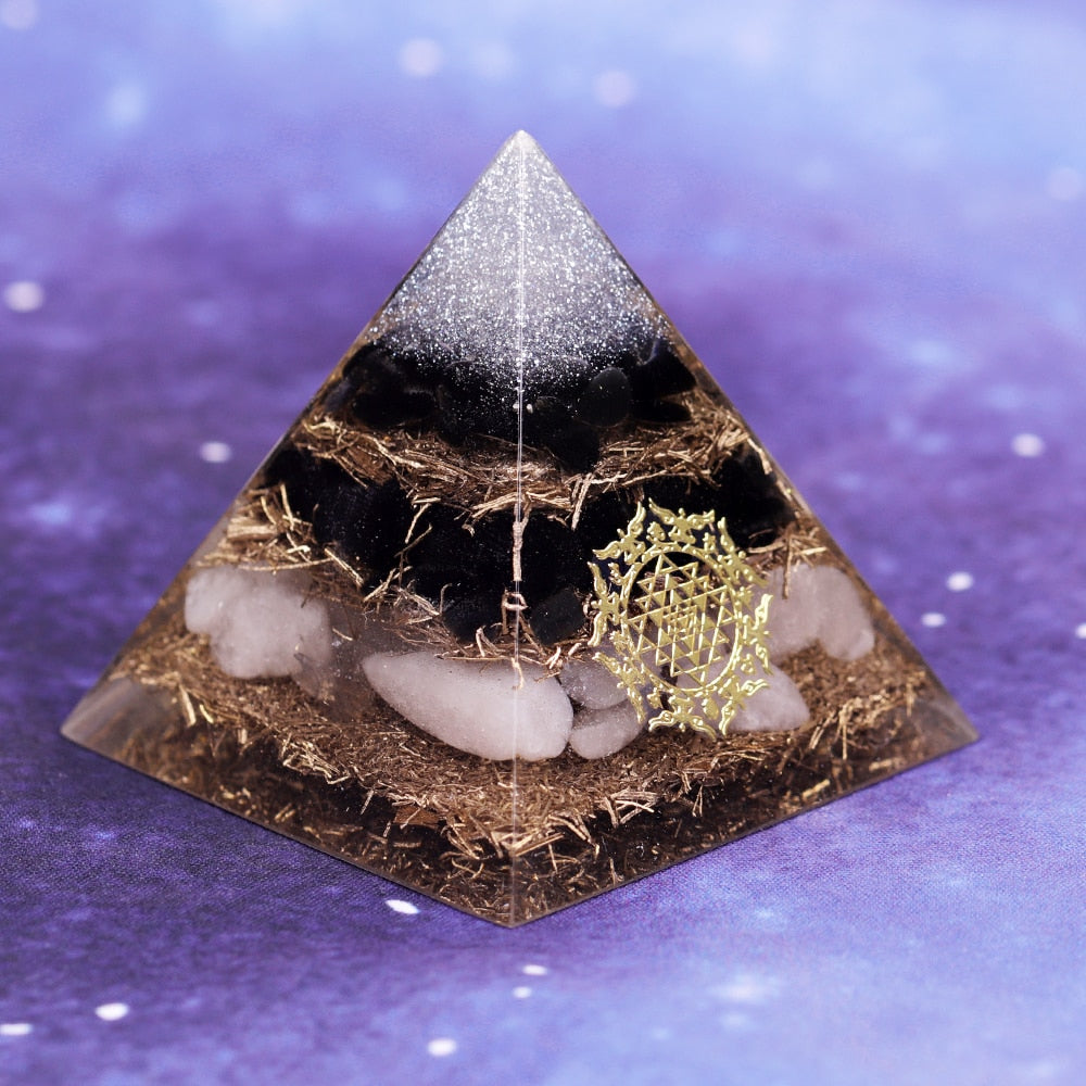 Powerful Orgonite Pyramid Obsidian Copper Shavings/White Crystal Reiki Healing Meditation Pyramid