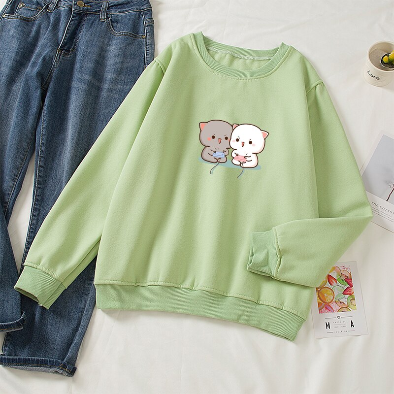 Women’s Cute Cat Printed Loose Sweatshirt Hoodies