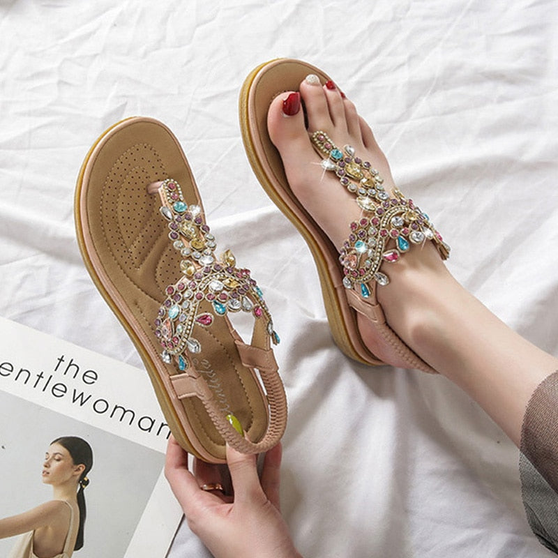 Women’s Round Toe Fashion Rhinestone Soft  Platform Sandals Size 5-10