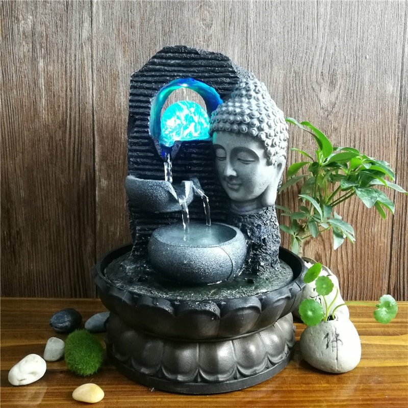Decorative Resin Buddha Statue Water Fountain  Led Light Voltage 110-220 Volts Dimensions Widt 20.5cm Height 28cm