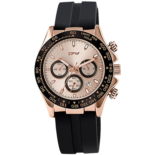 Men’s Rose Gold Chronograph Quartz Silicone Rubber Strap Watch