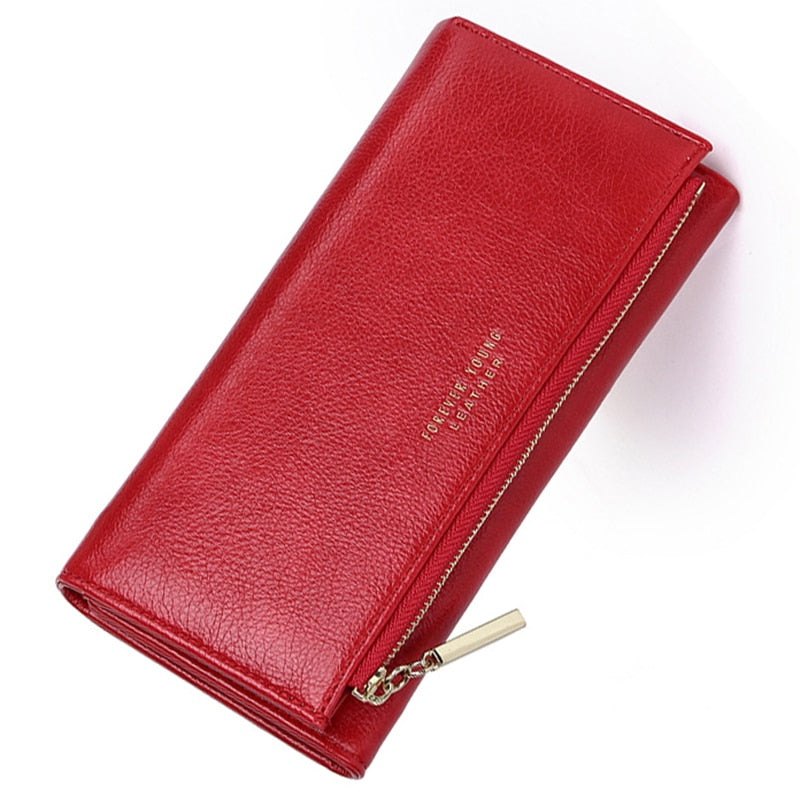 Women’s Leather 3 Fold Long Wallet With Coin Purse & Card Slot