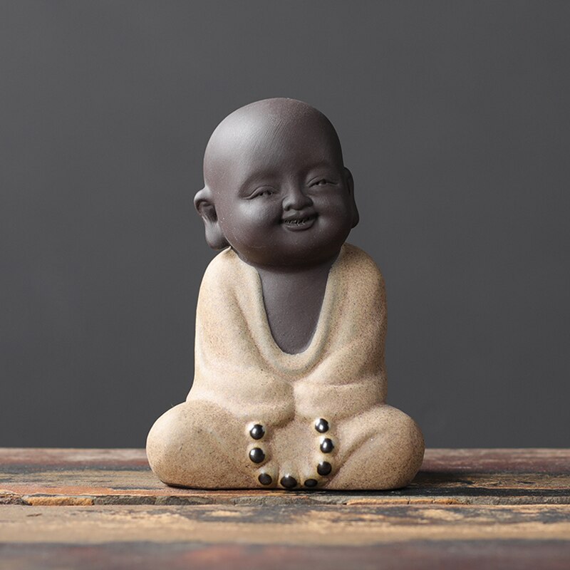 Decorative Ceramic Buddha Small Monk Statues Approximate Dimensions L 6.4-7.2cm & H 9.5-9.8cm