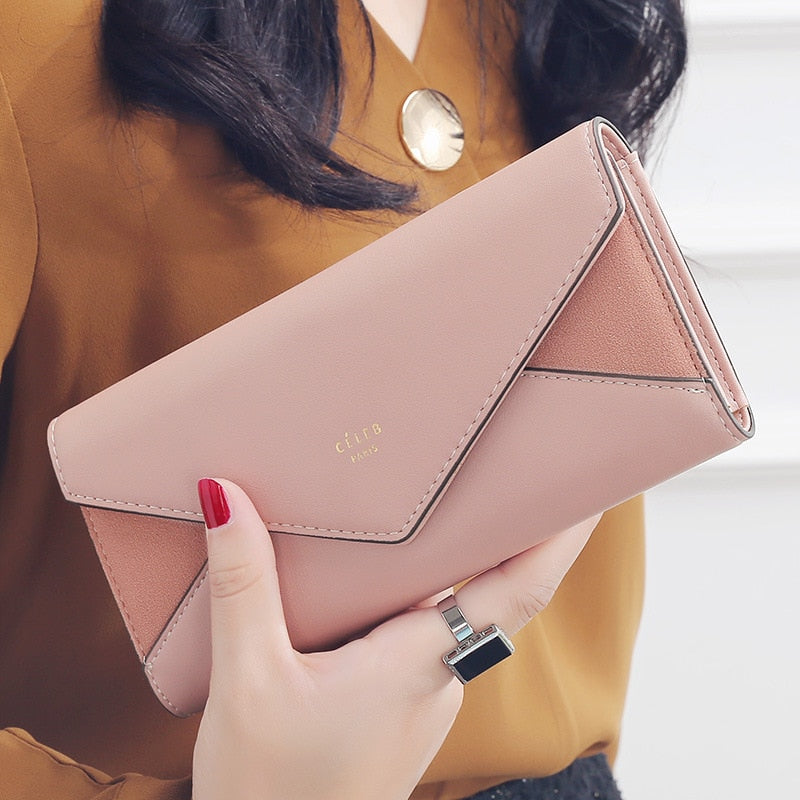 Women’s 3 Fold Designer Envelope Leather Female Long Wallet Phone Pocket
