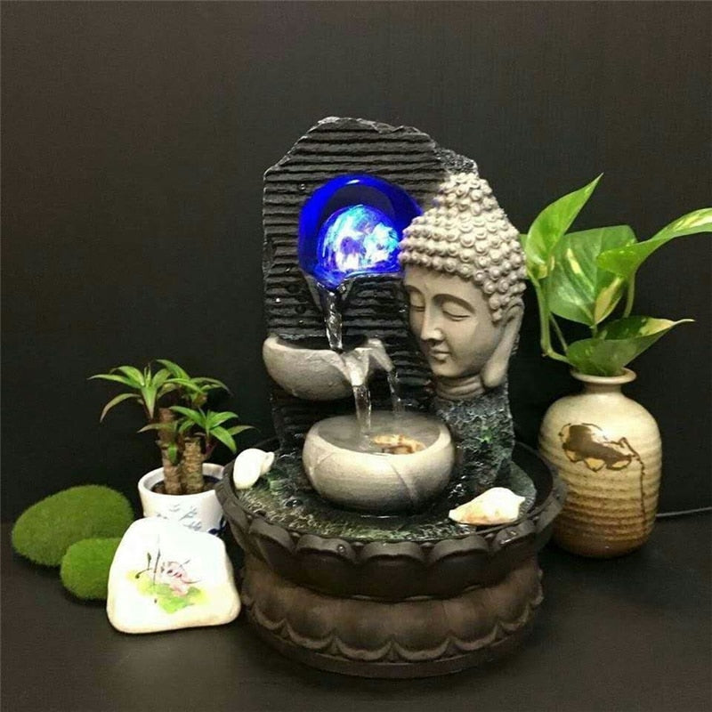 Decorative Resin Buddha Statue Water Fountain  Led Light Voltage 110-220 Volts Dimensions Widt 20.5cm Height 28cm