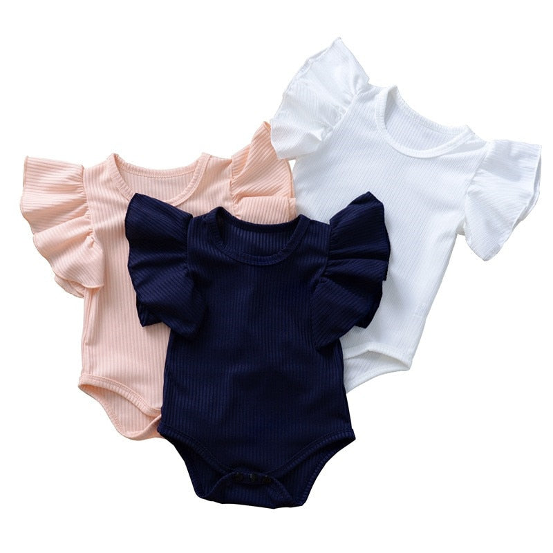 Children’s Girls Solid Short Sleeve Rompers