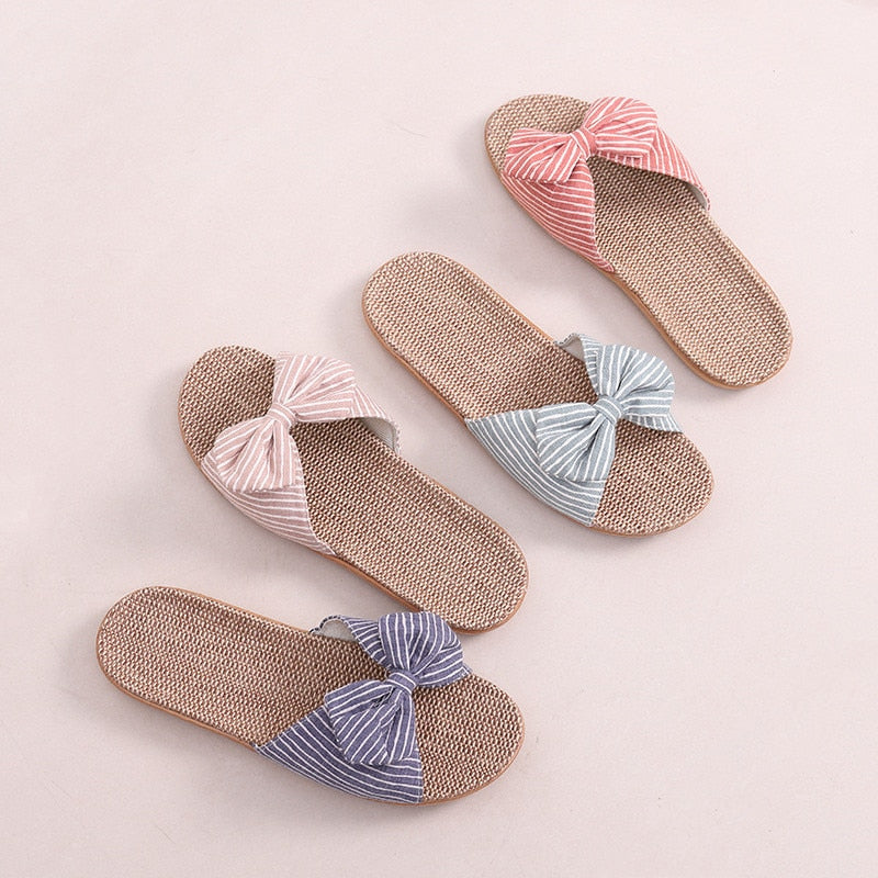 Women’s Breathable Sweet Bow Casual Flat Slides Non-slip Indoor  Sandals