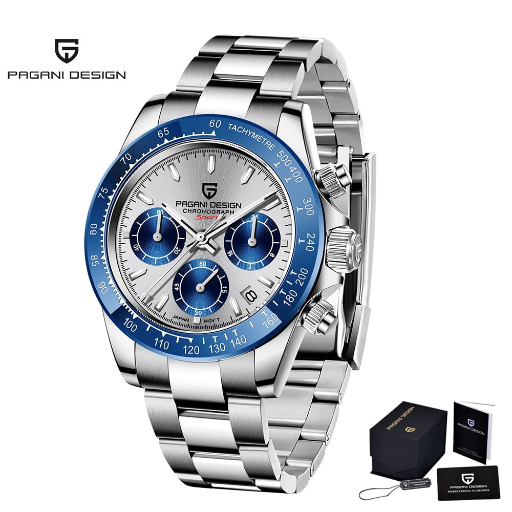 Men’s Women’s PAGANI Design Sports Quartz Sapphire Stainless Steel Waterproof Chronograph Watch