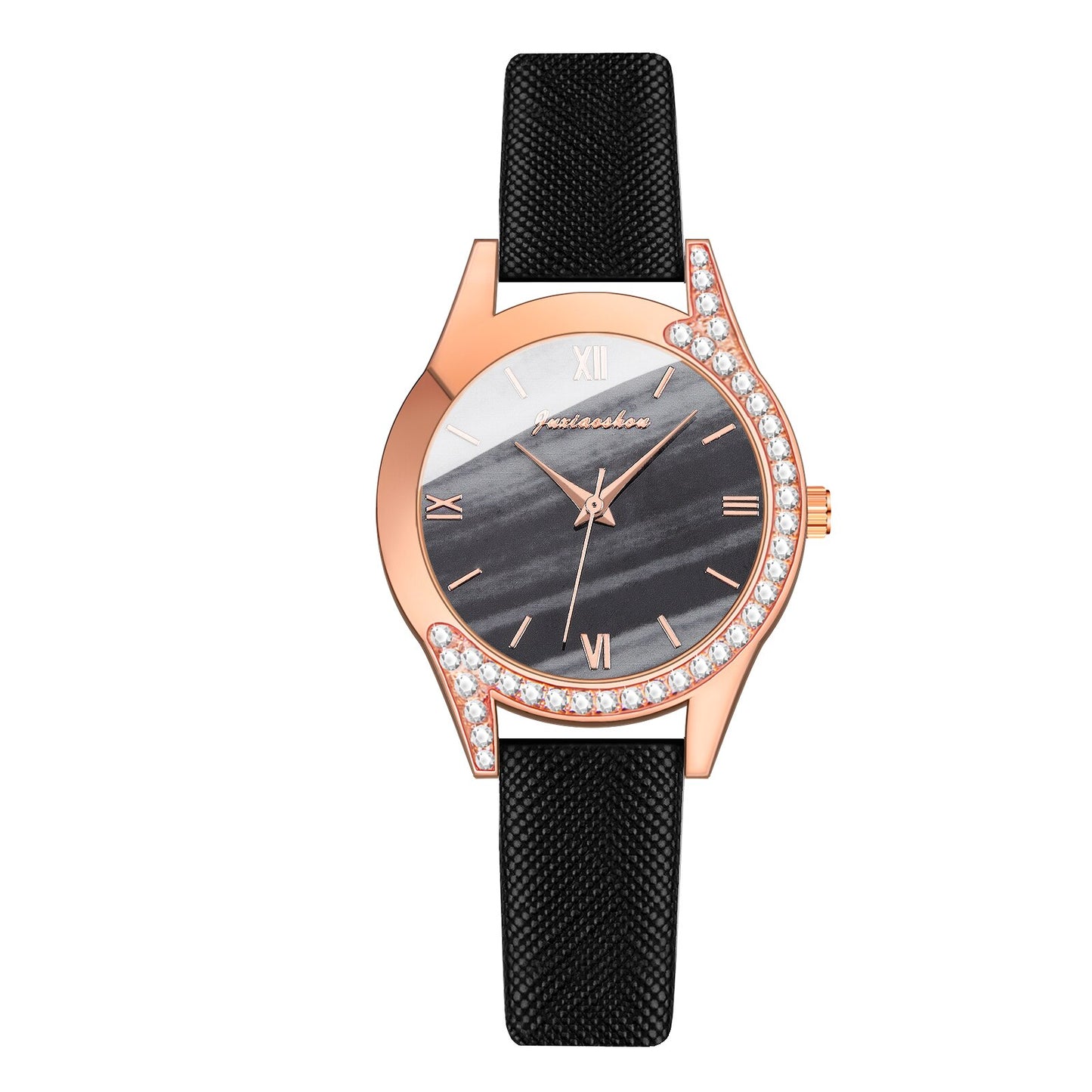 Women’s Rhinestone Casual Leather Strap Quartz Watch