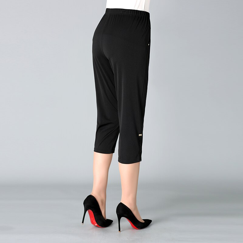 Women's Loose Casual Elastic Waist Pencil Calf Length Capri Pants Size Xl-4XL