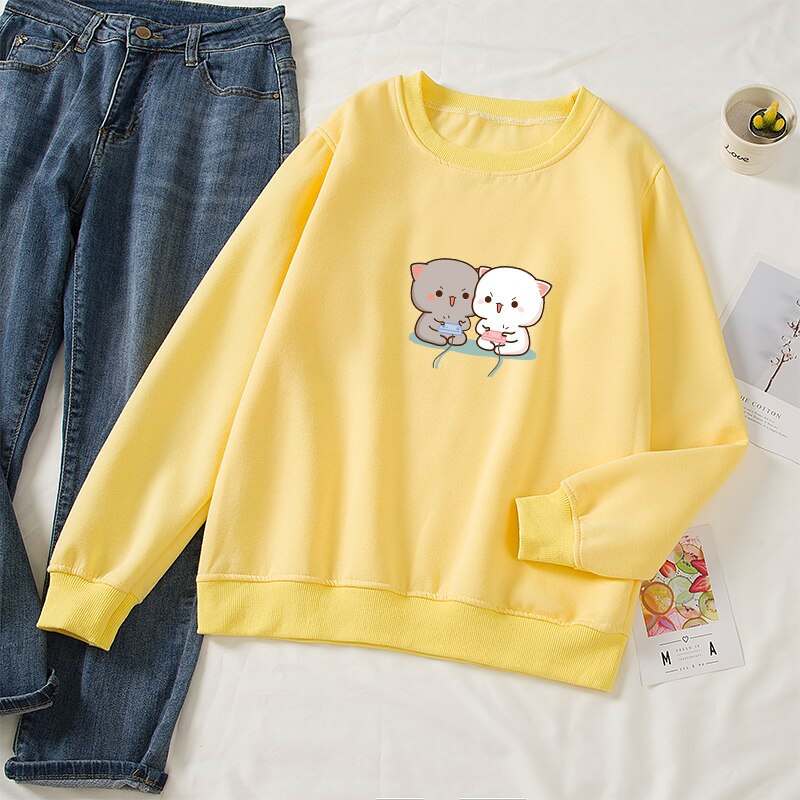Women’s Cute Cat Printed Loose Sweatshirt Hoodies