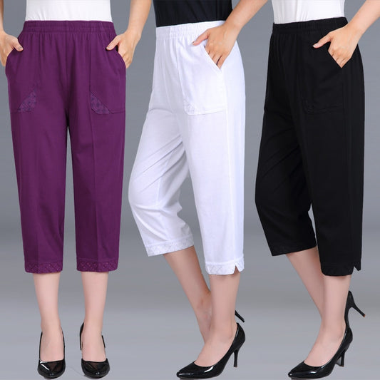 Women’s Capri Pants High Waist Straight Calf-Length Size XL-4XL